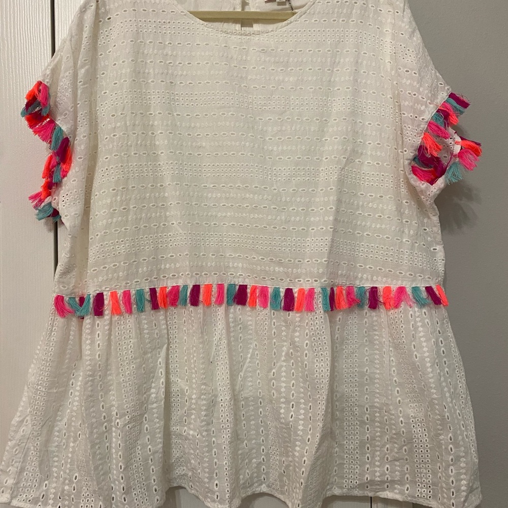 Colorful Peplum Top with Fringe